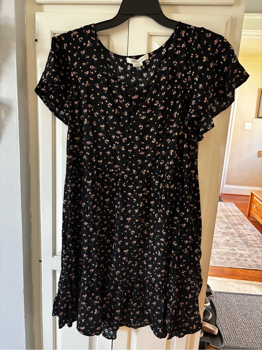 Black Floral Short Sleeve Women's Dress